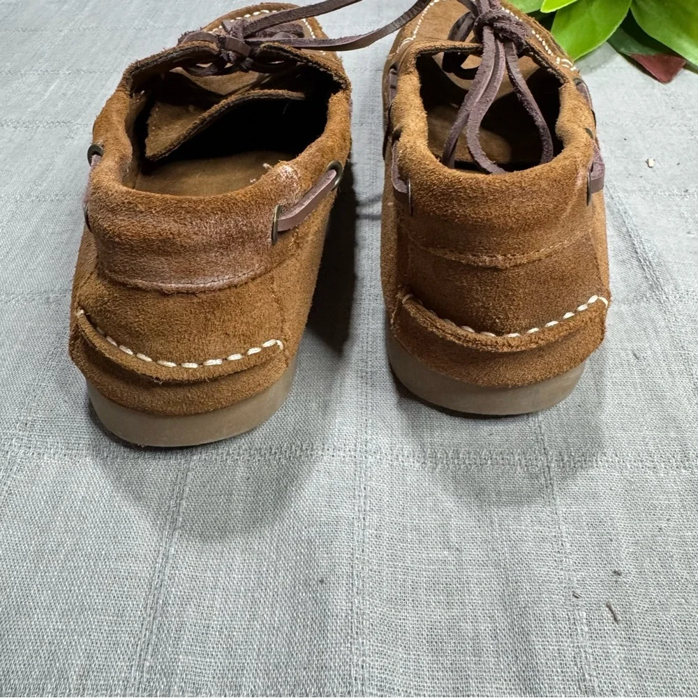 American Eagle Men’s Suede Boat Shoes Brown Leather Lace Moc Toe Loafers Sz 8